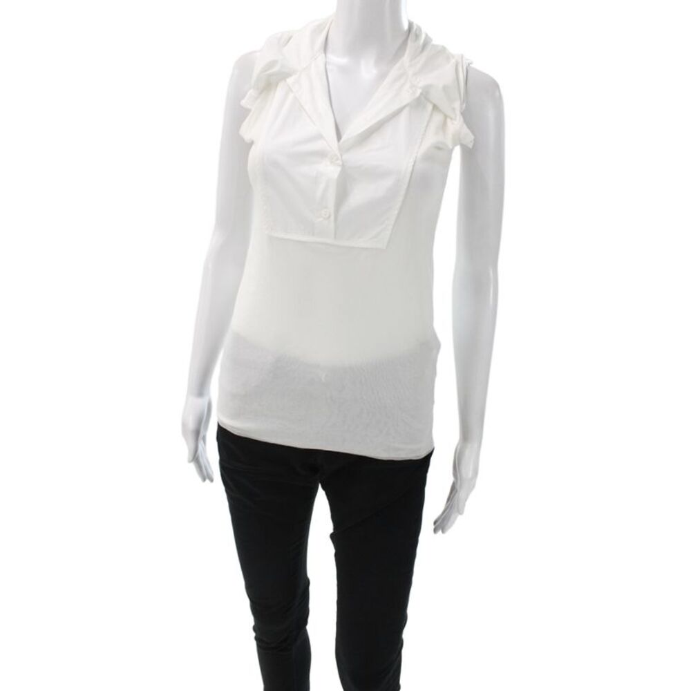 D. Exterior Women Sleeveless Merino Wool Button Solid Designer Blouse Size M